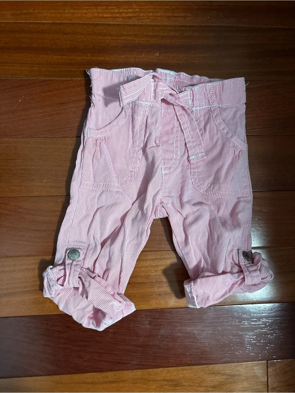 Y2K Old Navy Pink and White Striped Roll-Cuff Joggers 12-18 months